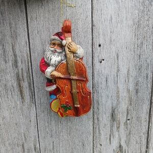 Vintage Santa Claus Playing Cello Mini Blow Mold Christmas Hanging Ornament